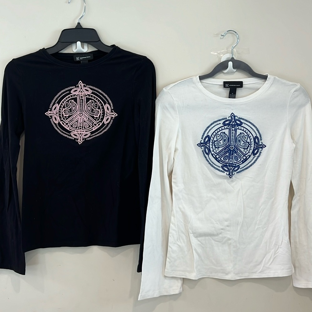 INC Set Of 2 INC Peace Long Sleeve Tees Back Petite‎ Small White Medium